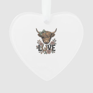 Highland Cow Love Vintage Floral Horseshoe Art Ornament