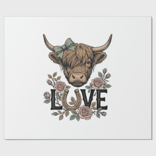 Highland Cow Love Vintage Floral Horseshoe Art Wrapping Paper