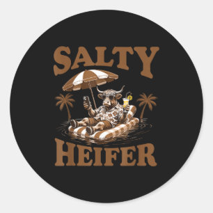 Highland Cow Lovers Salty Heifer Trocal For Women  Classic Round Sticker