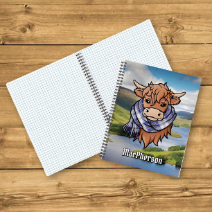 Highland Cow MacPherson Blue Dress Tartan Scarf Notebook