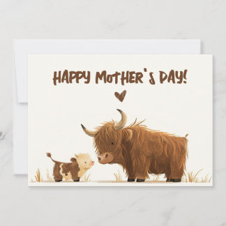 Highland Cow Mama& Calf Rustic Happy Mother's Day  Holiday Card