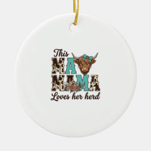 Highland Cow Mama Loves Her Herd Shirt Design Ceramic Tree Decoration