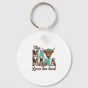 Highland Cow Mama Loves Her Herd Shirt Design Key Ring