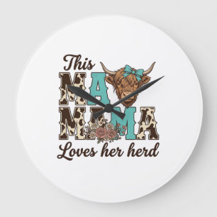 Highland Cow Mama Loves Her Herd Shirt Design Large Clock
