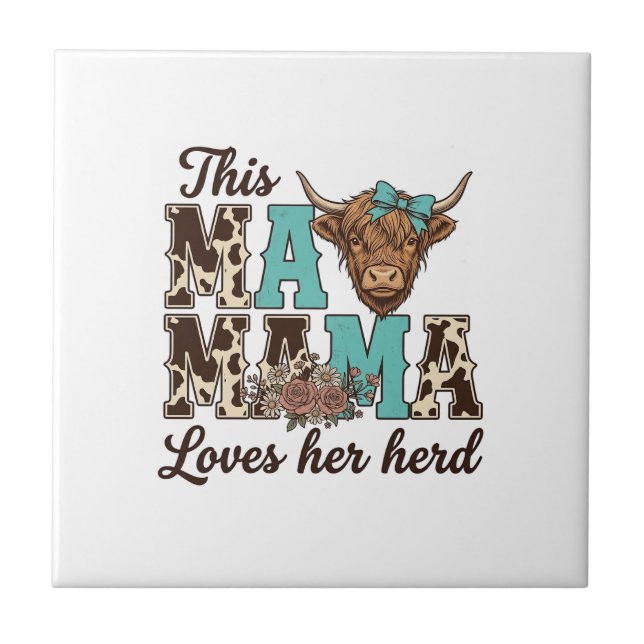 Highland Cow Mama Loves Her Herd Shirt Design Tile (Front)