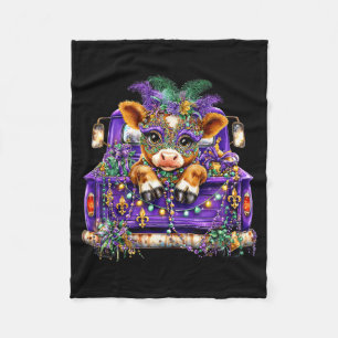 Highland Cow Mardi Gras Truck Nola Cute Kids Girls Fleece Blanket