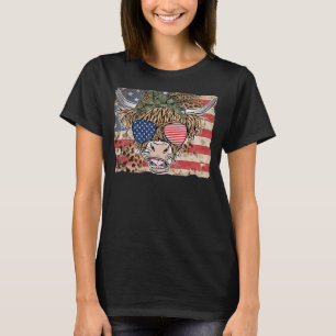 Highland Cow Merica 4th July Us Flag Glasses Weste T-Shirt
