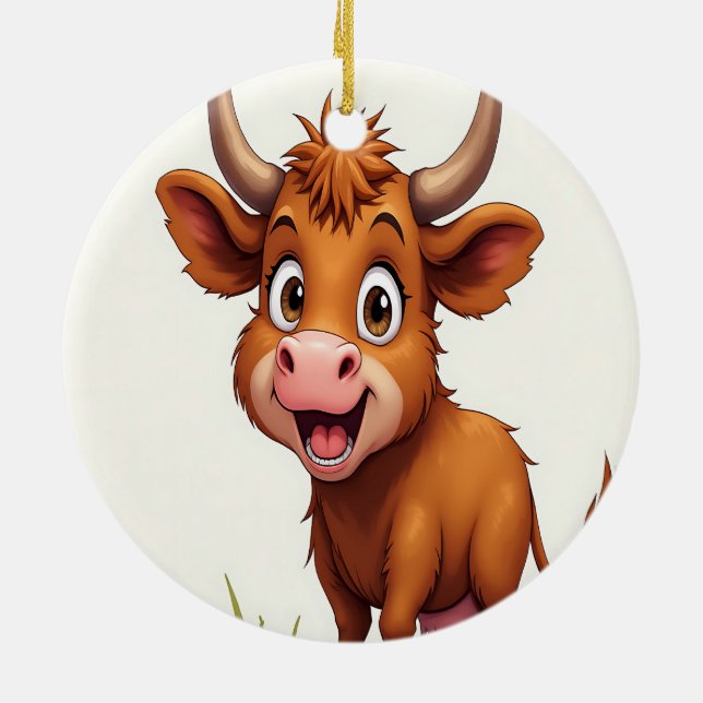 Highland Cow Merry Christmas Holiday Ceramic Tree Decoration (Back)