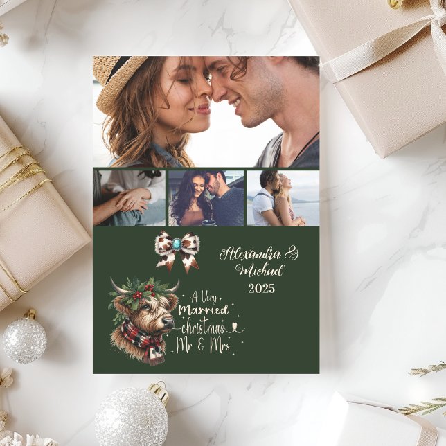 Highland Cow Merry Christmas Mrs and Mr 4 Photo  Holiday Card (Creator Uploaded)