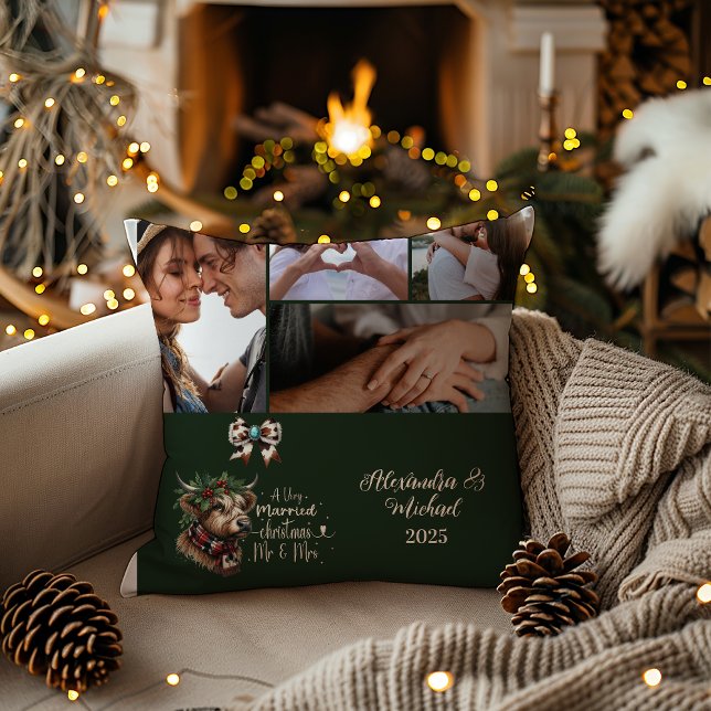Highland Cow Merry Christmas Mrs and Mr 5 Photo  Cushion (Creator Uploaded)