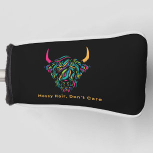Highland Cow Messy Hair Don't Care Colourful Golf Head Cover