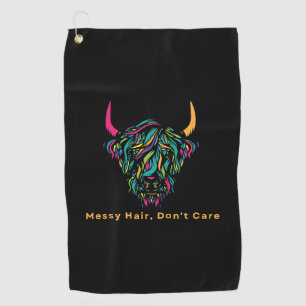 Highland Cow Messy Hair Don't Care Colourful Golf Towel