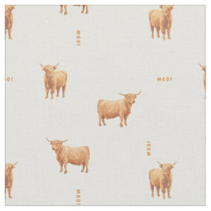 Highland Cow Moo - linen Fabric