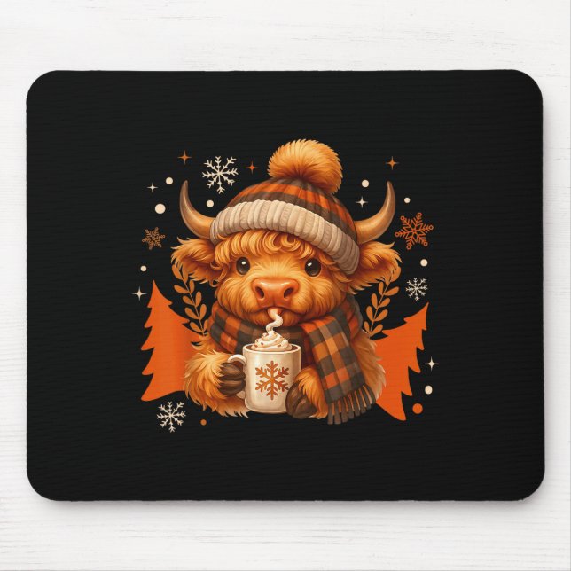 Highland Cow Mooey Christmas Pajamas Western Cowgi Mouse Pad (Front)