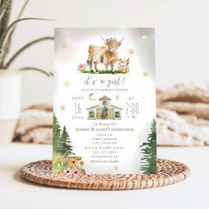 Highland Cow Moon Stars Floral Farm Baby Shower  Invitation