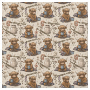 Highland Cow Morning Coffee Cosy Farmhouse Pattern Fabric