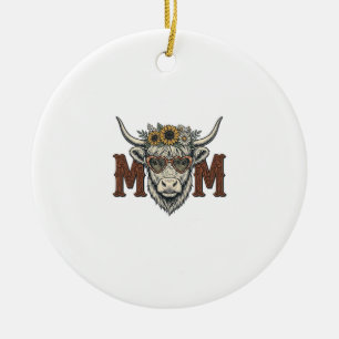Highland Cow Mum Vintage Floral Western Shirt (2) Ceramic Tree Decoration