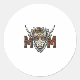 Highland Cow Mum Vintage Floral Western Shirt (2) Classic Round Sticker