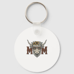 Highland Cow Mum Vintage Floral Western Shirt (2) Key Ring