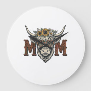 Highland Cow Mum Vintage Floral Western Shirt (2) Large Clock