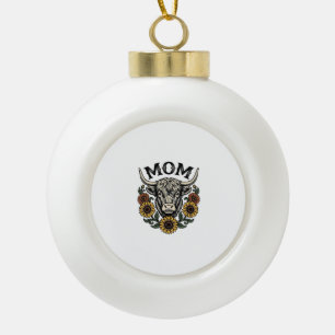 Highland Cow Mum Vintage Sunflower Western Design Ceramic Ball Christmas Ornament