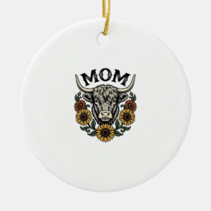 Highland Cow Mum Vintage Sunflower Western Design Ceramic Tree Decoration