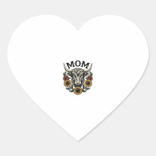 Highland Cow Mum Vintage Sunflower Western Design Heart Sticker