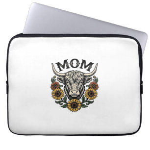Highland Cow Mum Vintage Sunflower Western Design Laptop Sleeve