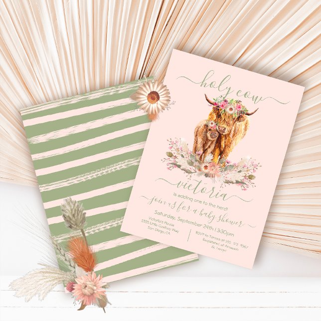 Highland Cow Mummy & Baby Shower floral pink Invitation (Creator Uploaded)