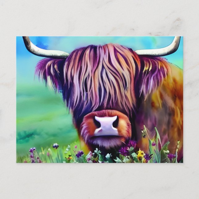 Highland Cow Nature watercolor Postcard (Front)