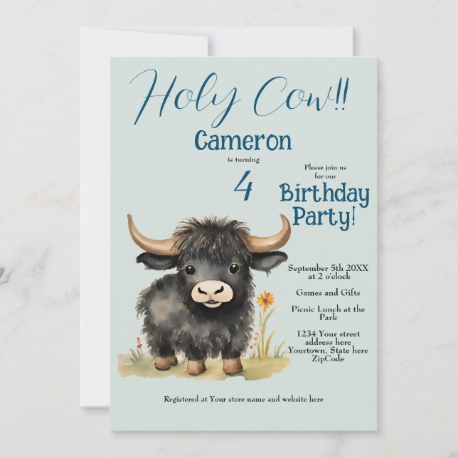 Highland Cow Neutral Birthday Party  Invitation (Front)