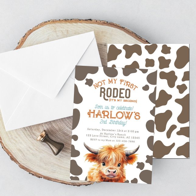 Highland Cow Not My First Rodeo Cow Print Birthday Invitation (Creator Uploaded)