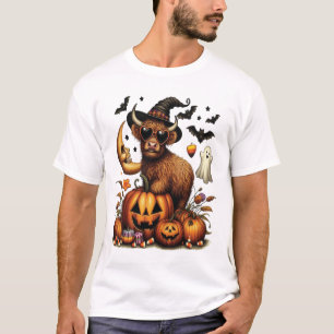 Highland Cow on Pumpkin Halloween T-Shirt