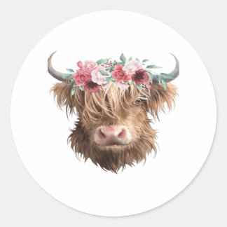 Highland Cow Painting Classic T-Shirt Round Sticker