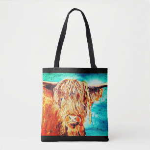 Highland Cow Painting -Tote Tote Bag