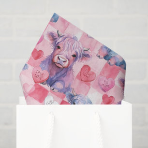 Highland Cow Pastel Pink Blue Candy Valentine Gift Tissue Paper