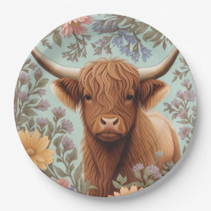 Highland Cow Pastel William Morris Inspired Floral Paper Plate