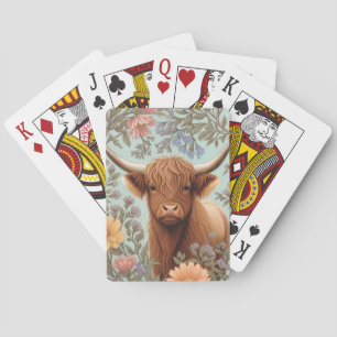 Highland Cow Pastel William Morris Inspired Floral Playing Cards