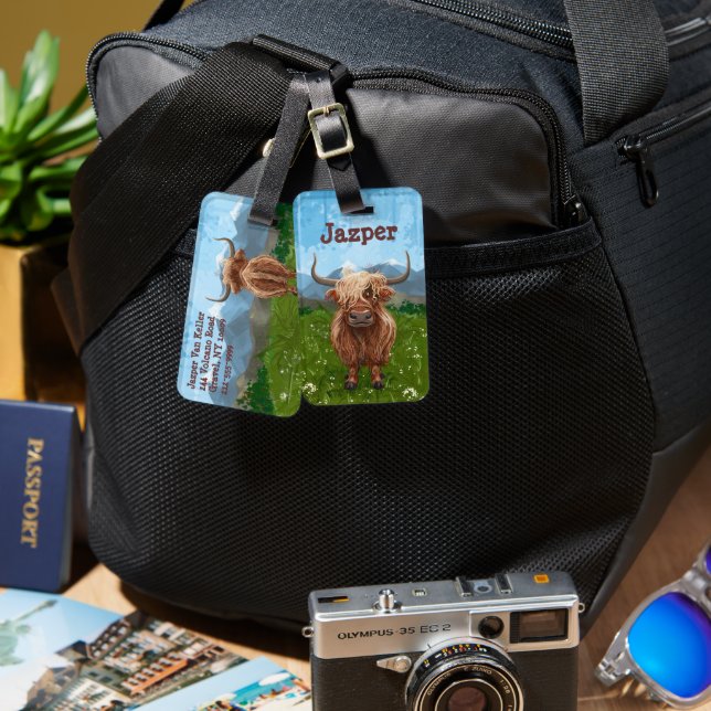 Highland Cow Personalised Luggage Tag (Front & Back)