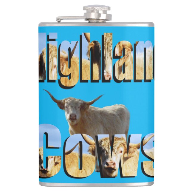 Highland Cow Picture Logo,  Hip Flask (Front)