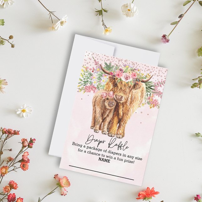 Highland cow Pink Baby Shower Diaper raffle  Invitation (Creator Uploaded)