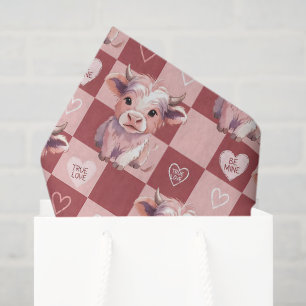 Highland Cow Pink Candy Hearts Valentine Gift Fill Tissue Paper