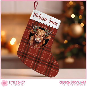 Highland Cow Plaid Monogram Small Christmas Stocking