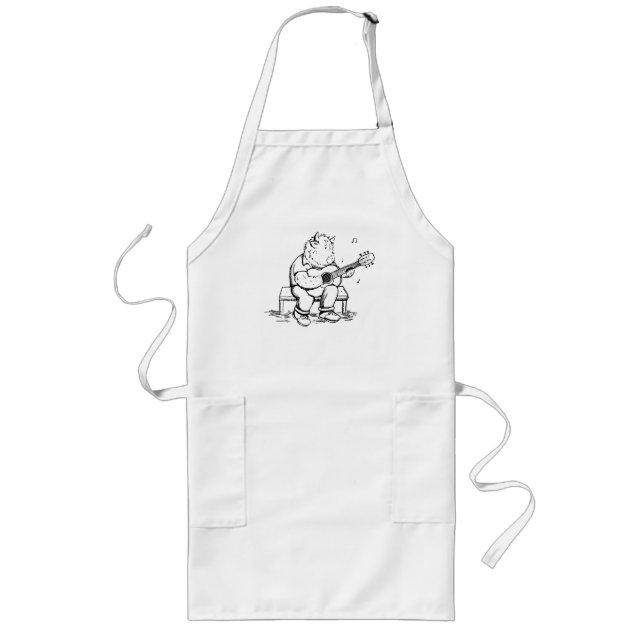 Highland Cow Plays Acoustic Guitar Long Apron (Front)