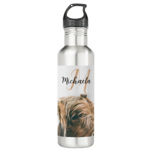 Highland cow portrait custom name initial monogram 710 ml water bottle