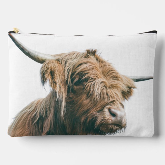 Highland cow portrait custom name initial monogram accessory pouch (Front)