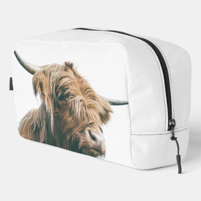 Highland cow portrait custom name initial monogram dopp kit (Right Corner)