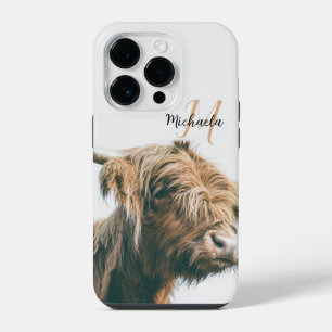 Highland cow portrait custom name initial monogram iPhone 14 pro case