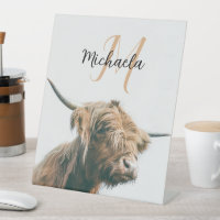 Highland cow portrait custom name initial monogram