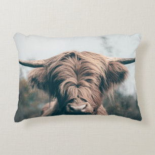 Highland cow portrait decorative cushion